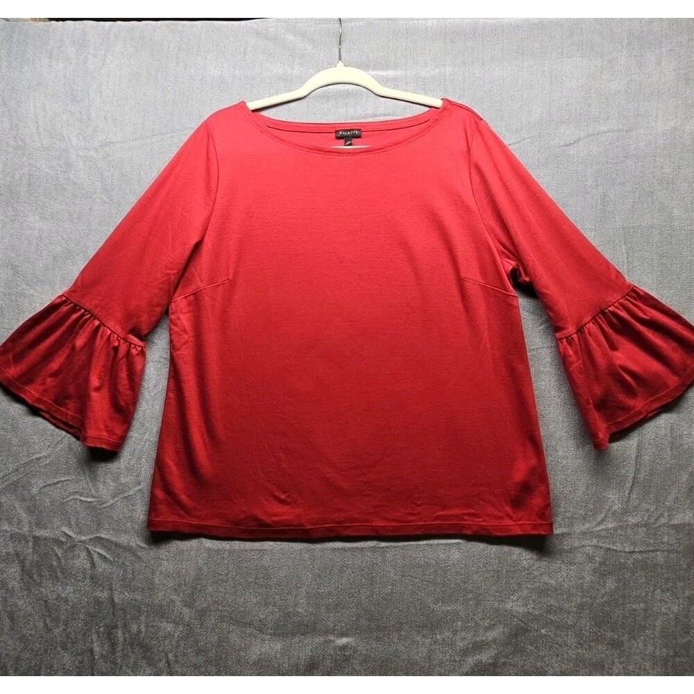 Talbots Red Bell Sleeve Blouse Cotton Womens Size Large Colorful Holiday